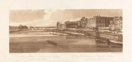 Utsikt över Louvren och Thuilleries bron, tagen från Pont Neuf. 1802; Plåt 2 från Views in Paris, Emanuel Volume Tracing av plattan, B1981.25.2613