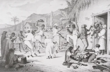 Svart dans, ur "West India Scenery with Illustrations of Negro Character", tryckt av R. Jennings