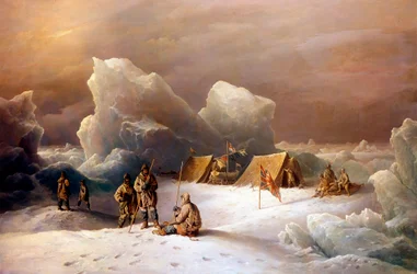 Albert Hastings Markhams (1841-1918) och Alfred Arthur Parrs expedition i maj 1876 i Lincolnhavet - Målning av R.B.Beechey 1877 - Royal Geographical Society