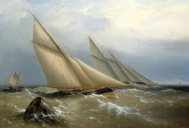 En Schooner och Cutter Yacht som rundar en boj