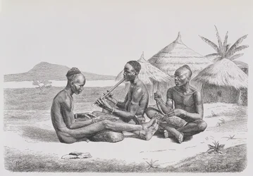 Shuli, en svart man som spelar musik, ur "Mänsklighetens historia", band III, av professor Friedrich Ratzel, 1898