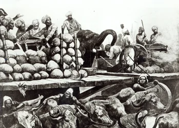 Slaget vid Plassey, 23 juni 1757 (litho)