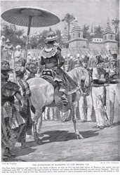 Rangoon överlämnas till britterna 1824, illustration från "Hutchinson
