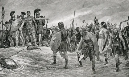 Vespasianus räddad av sin son Titus, illustration från 