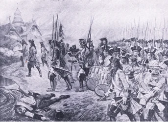 Blenheim, 13 augusti 1704: Storming av byn, illustration från brittiska striderna på land och hav, 1915