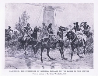 Blenheim, 13 augusti 1704: Marshall Tallards kapitulation vid Donaus strand, illustration från brittiska striderna på land och hav, 1915