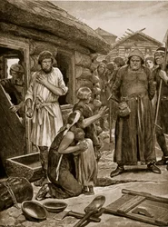 Överbeskattade medborgare som kastas ut ur sina hus, illustration från "Hutchinson