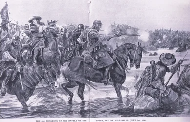 Slaget vid Boyne 1 juli 1690, illustration från brittiska striderna på land och hav, 1915