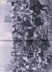 Kavallerikonflikten vid slaget vid Ramilles, 3 maj 1706, illustration från brittiska striderna på land och hav, 1915