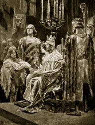 Kröningen av Edvard II, 1308, illustration ur "Hutchinsons berättelse om den brittiska nationen", cirka 1920