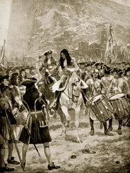 Överlämnandet av Gibraltar till engelsmännen, 24 juli 1704, illustration från 