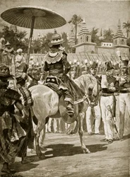 Överlämnandet av Rangoon till britterna, 1824, illustration från 