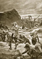Wrecked upon the Bermudas, 1609, illustration från 