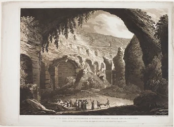 Vy över insidan av Vespasianus amfiteater i Rom (kallad "Colosseo")
