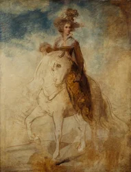 Ridsporträtt av en dam, sägs vara Lady Elizabeth Foster (olja på panel)