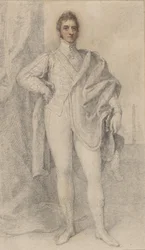 Porträtt av George, 5:e hertigen av Marlborough, med Blenheim i fjärran, 1817-21.