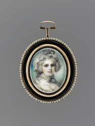 Portrait of a Woman, ca 1785 (akvarell på elfenben, 9 k roséguld, fröpärlor, emalj och glas)