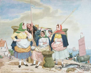 Fiskmarknad vid havet, ca 1860 (olja på duk)