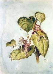 Fest och kul bland fuschias II (penna och akvarell på papper)