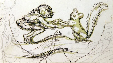 Goblin and Squirrel (penna, penna & tvätt på papper)