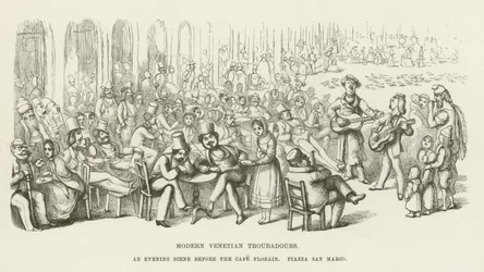 Moderna venetianska trubadurer, en kvällsscen före Caffe Florian, Piazza San Marco