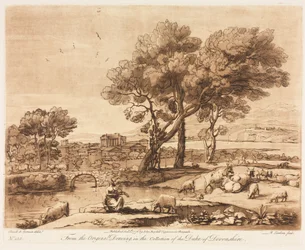 Liber Veritatis: Nr 135, A Landscape, with Buildings, Mercury som stjäl Admetuss boskap från Apollo