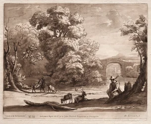 Liber Veritatis: No. 39, A Landscape with Herdsman Playing a Bagpipe and Goats Browsing, 1774.