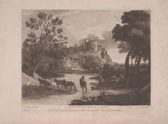 Vy över Tivoli vid solnedgången, publicerad 1775 (mezzotint med etsning)