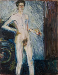 Naken självporträtt med palett - Gerstl, Richard (1883-1908) - 1908 - Olja på duk - 139,3x100 - Leopold Museum, Wien