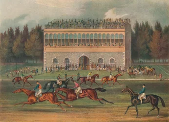 Goodwood Grand Stand. Förbereder för start, 1836.