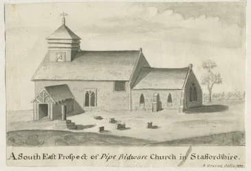 Pipe Ridware Church: sepiamålning, 1777
