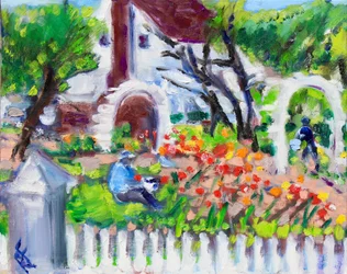 Gardener at Work, Luther Burbank Gardens, 2021 (olja på duk)
