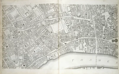 Plåt från "Plan of the Cities of London and Westminster the Borough of Southwark, and Parts Adjoining", c.1792-1799