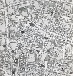 Gatukort över London runt Guildhall, ca 1795 (tryck)