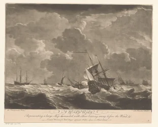 Örlogsfartyg på höga vågor A Hard Gale (titel på objekt)
