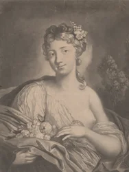 Vår: en ung kvinna som håller blommor i sin kappa, 1775.