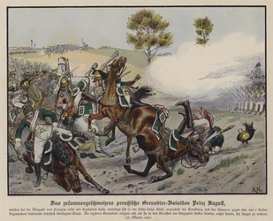 Grenadierbataljonen av Prins Augustus av Preussen vid slaget vid Prenzlau, 28 oktober 1806 (färgfoto)