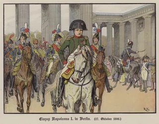 Napoleon kommer in i Berlin, 27 oktober 1806 (färg litho)