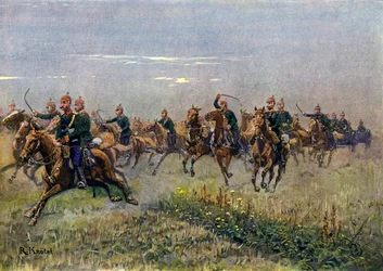 Saxiskt fältartilleri i galopp (färg litho)
