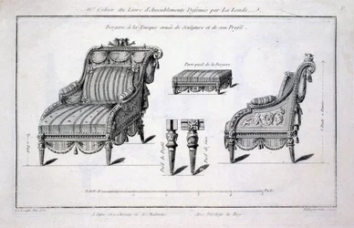 Bergere-fåtölj i turkisk stil, från Oeuvres divers de Lalonde, dekoratör och designer, publicerad 1780-96