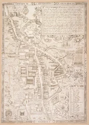 Karta över Cambridge, från Caius "Historia Cantabrigensis Academia", 1574