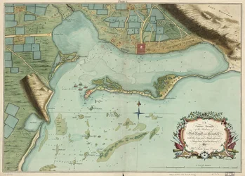 Ett korrekt utkast till hamnarna i Port Royal och Kingston, med nycklar och stim intill &c. från en sen noggrann undersökning av Mr. Richd Jones, ingenjör.