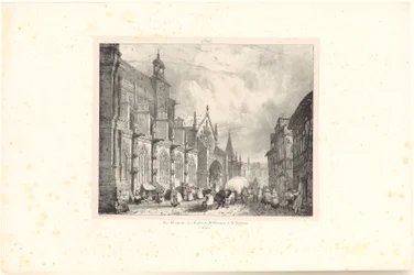 Vy över kyrkan Saint-Gervais-et-Saint-Protais i Gisors, blad ur serien "Voyages pittoresques et romantiques dans l