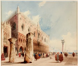 Scen i Venedig (Ducal Palace) (akvarell och bläck på papper (klistrad ombord))