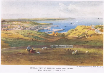 Översikt över Guernsey från Port George, 1945