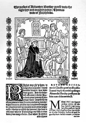 Översättaren presenterar sin bok för hertigen av Norfolk., c1500-1520, 1923