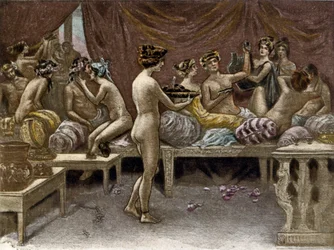 Illustration av Richard Ranft (1862 - 1931) för Lucien de Samosate (125 ca - 192): kurtisanerna.