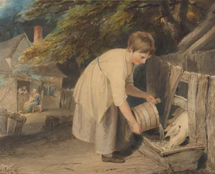 Flicka som matar grisar, 1800.