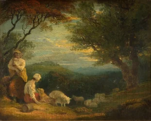 Landskap med kvinnor, får och hund, 1830.