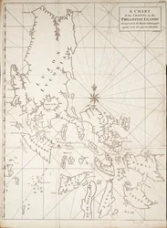 Ett sjökort över den kanal i Phillippineöarna som Manila Galeon passerar genom tillsammans med de angränsande öarna